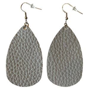 Gray Pebbled Leather Teardrop Earrings